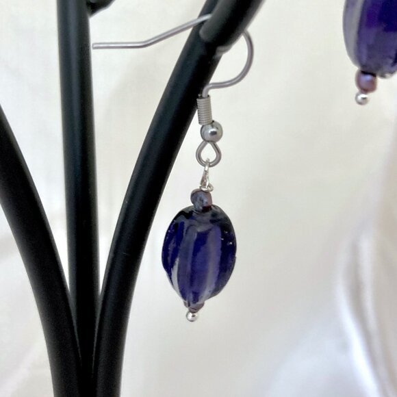 NWOT Upcycled & Handmade Purple/Grey Dangle Earrings - Picture 5 of 5